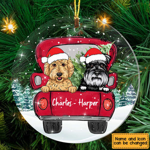 Dog Christmas Red Truck Circle Ornament