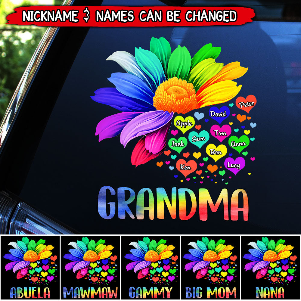 Personalized Grandma Mom Rainbow Sunflower Family Gift Decal