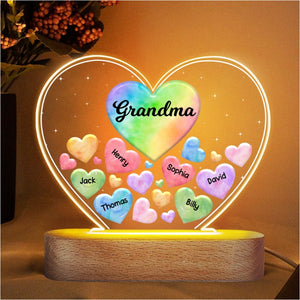 Grandma Mom Hearts In Heart Personalized Acrylic Heart LED Night Light