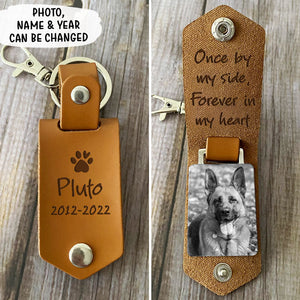 Pet Forever In My Heart, Personalized Leather Keychain, Memorial Gifts, Custom Photo