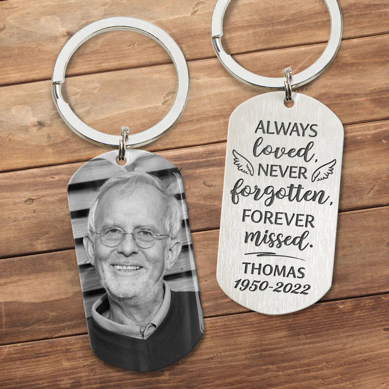 Always Loved Never Forgotten, Personalized Keychain, Memorial Gifts, Custom Photo