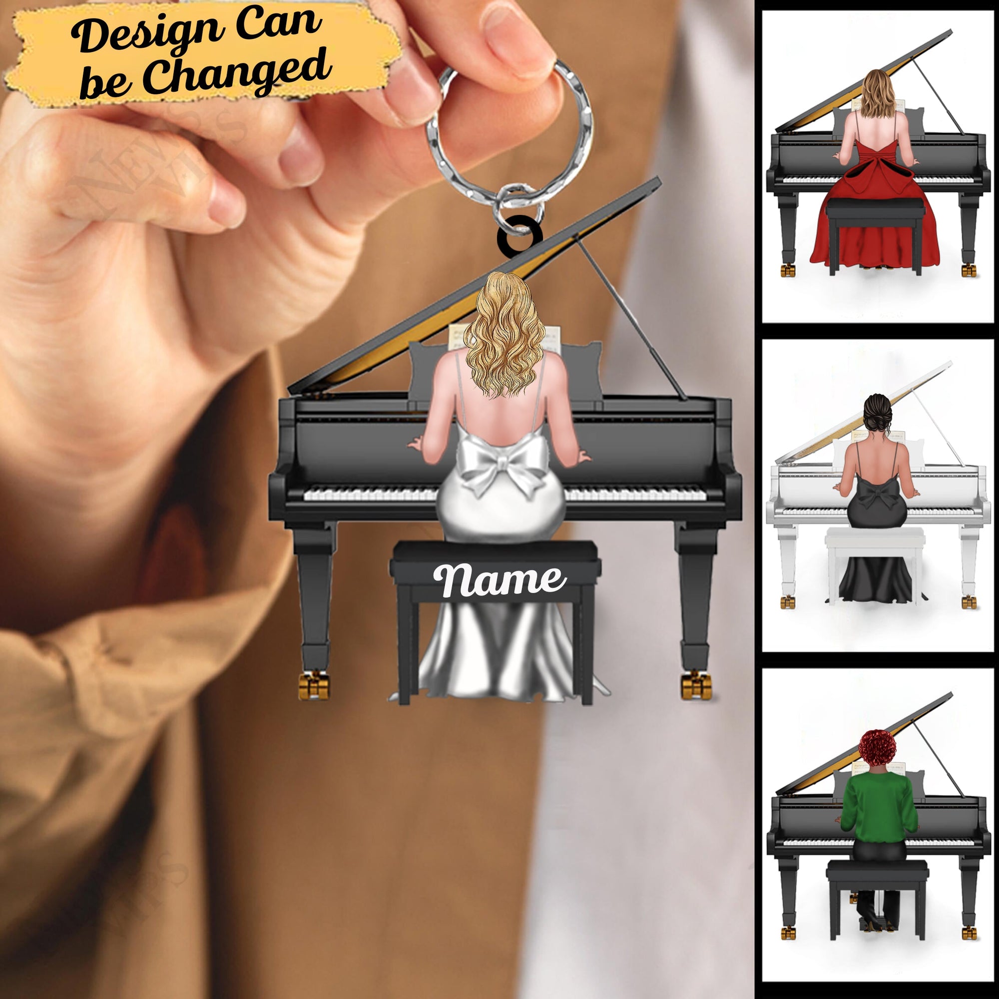 Elegant girl Personalized Piano Player Acrylic Keychain
