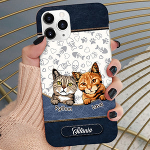 Leather Texture Cute Cat Kitten Pet Personalized Phone case Purrfect Gift for Cat Lovers