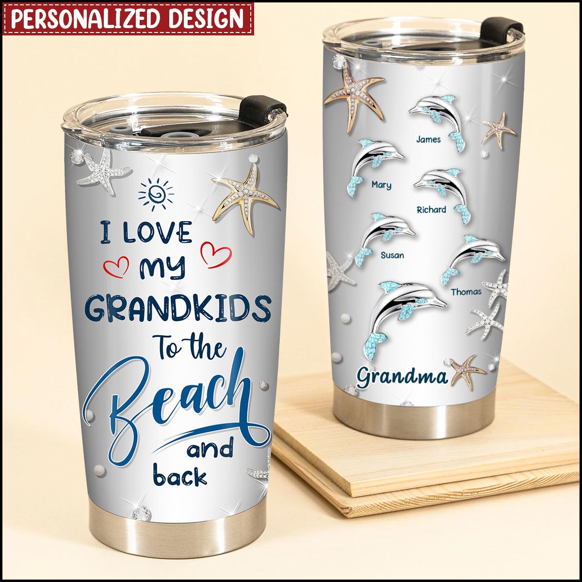 Personalized Dolphin Grandma Nana Love My Grandkids To The Beach Summer Hawaii Gift Stainless Steel Tumbler HLD17MAY23XT2