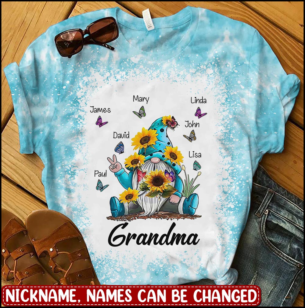 Sunflower Dwarf Butterflies Grandma With Grankids Personalized 3D T-shirt