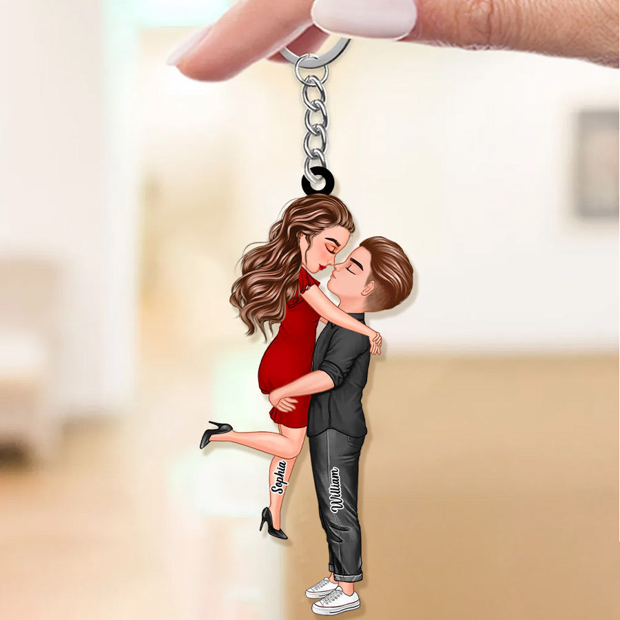 Personalized Doll Couple Kissing Hugging Keychain