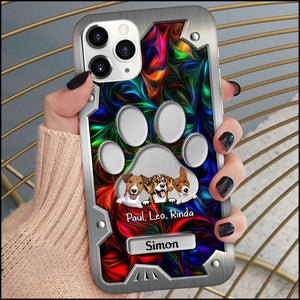 Personalized Dog Mom Dog Dad Paw Mother's Day Father's Day Gift Hologram Metal Background Glass Phone Case HLD05APR23NY2