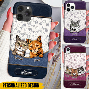 Leather Texture Cute Cat Kitten Pet Personalized Phone case Purrfect Gift for Cat Lovers