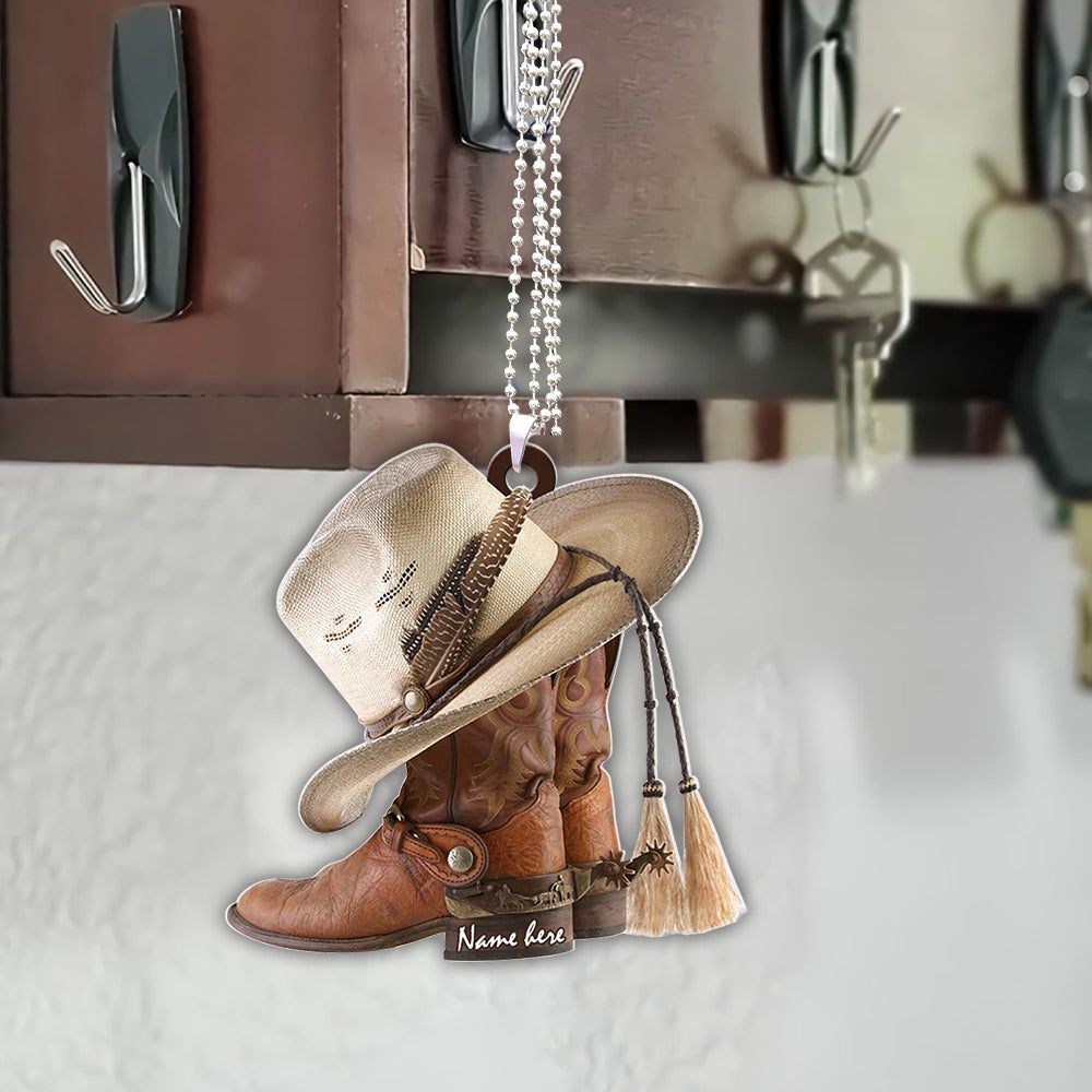 Personalized Boots And Hat Cowboy Flat Acrylic Car Ornament