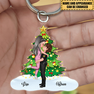 Personalized Couple Portrait, Firefighter, Nurse, Police Officer, Teacher, Gifts by Occupation Christmas Tree Keychain