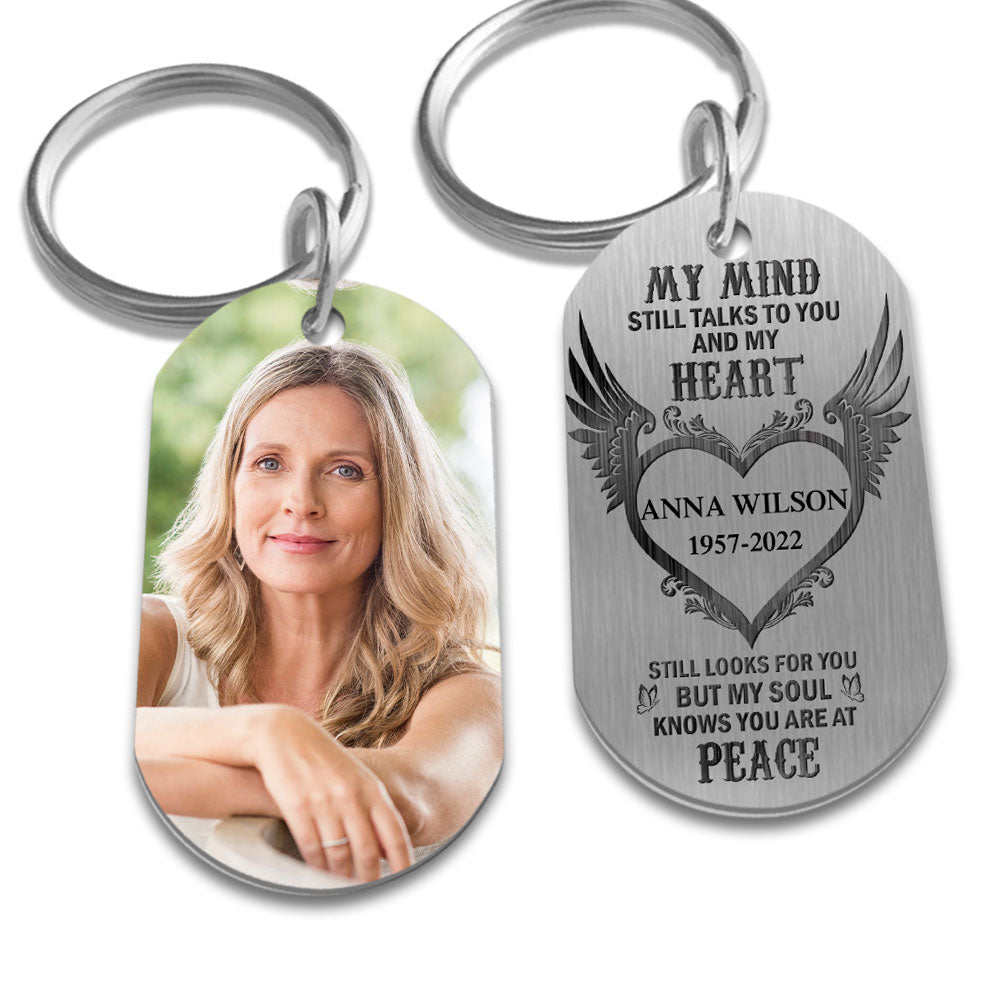 My Soul Knows You Are At Peace - Personalized Photo Stainless Steel Keychain - Memorial