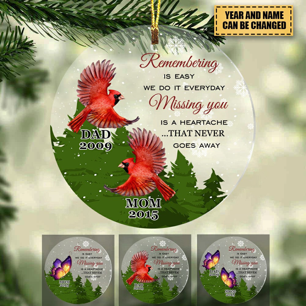 MEMORIAL CARDINAL GIFT, REMEMBERING YOU IS EASY PERSONALIZED ACRYLIC ORNAMENT