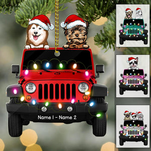 Personalized Dog With Suvs Traveling Christmas Ornament