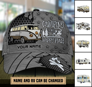 Camping My Happy Place Gray Personalized Classic Cap - CP224PS07