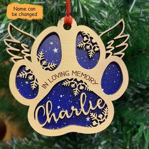 Dog Cat Memorial Angel Paw Personalized 2 Layered Christmas Ornament