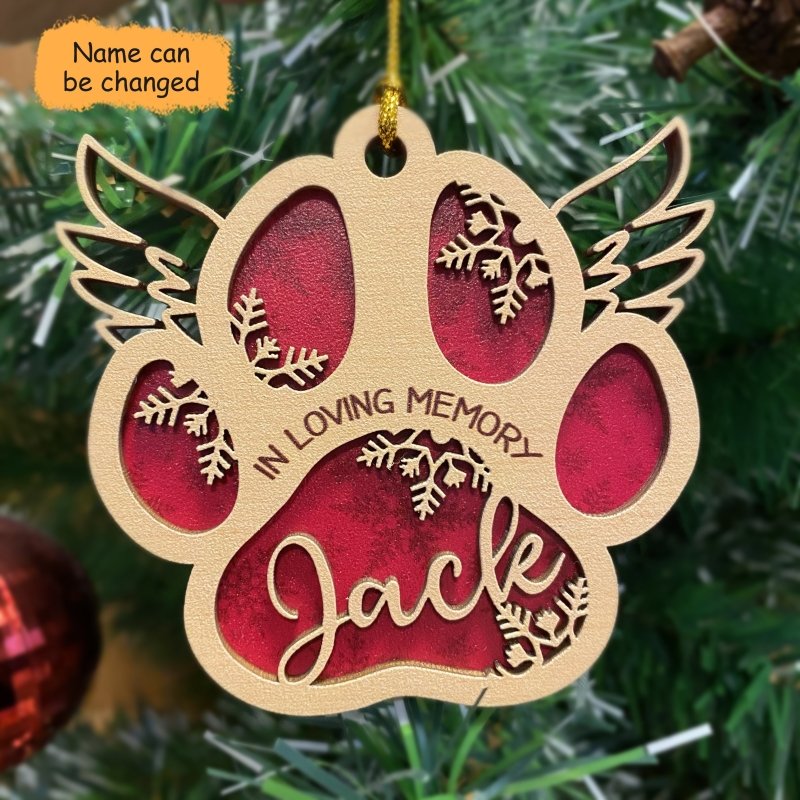 Dog Cat Memorial Angel Paw Personalized 2 Layered Christmas Ornament