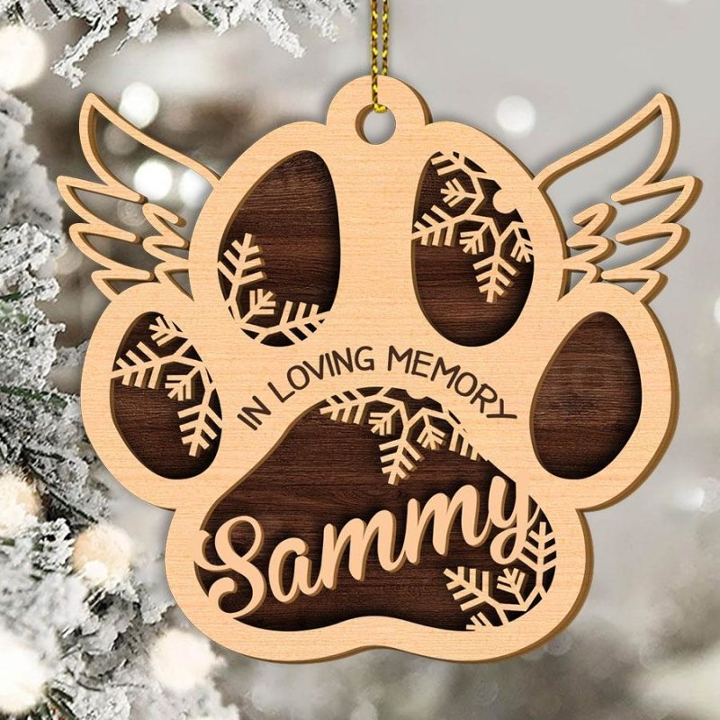 Dog Cat Memorial Angel Paw Personalized 2 Layered Christmas Ornament