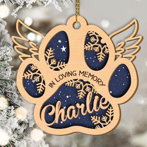 Dog Cat Memorial Angel Paw Personalized 2 Layered Christmas Ornament