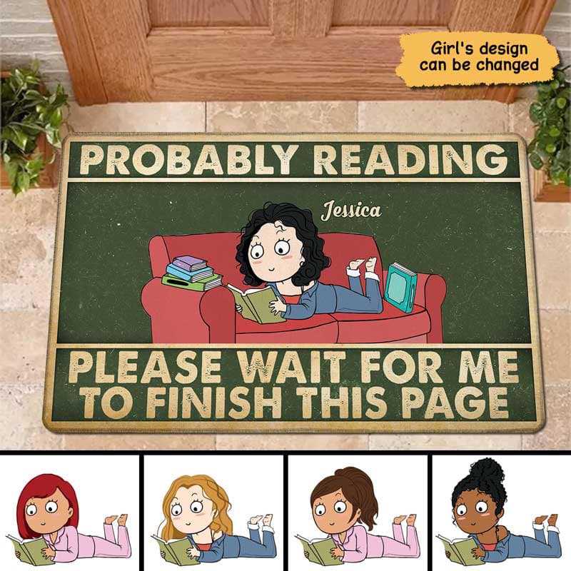 Probably Reading Personalized Doormat