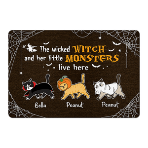 Wicked Witch And Monster Cats Live Here Halloween Personalized Doormat