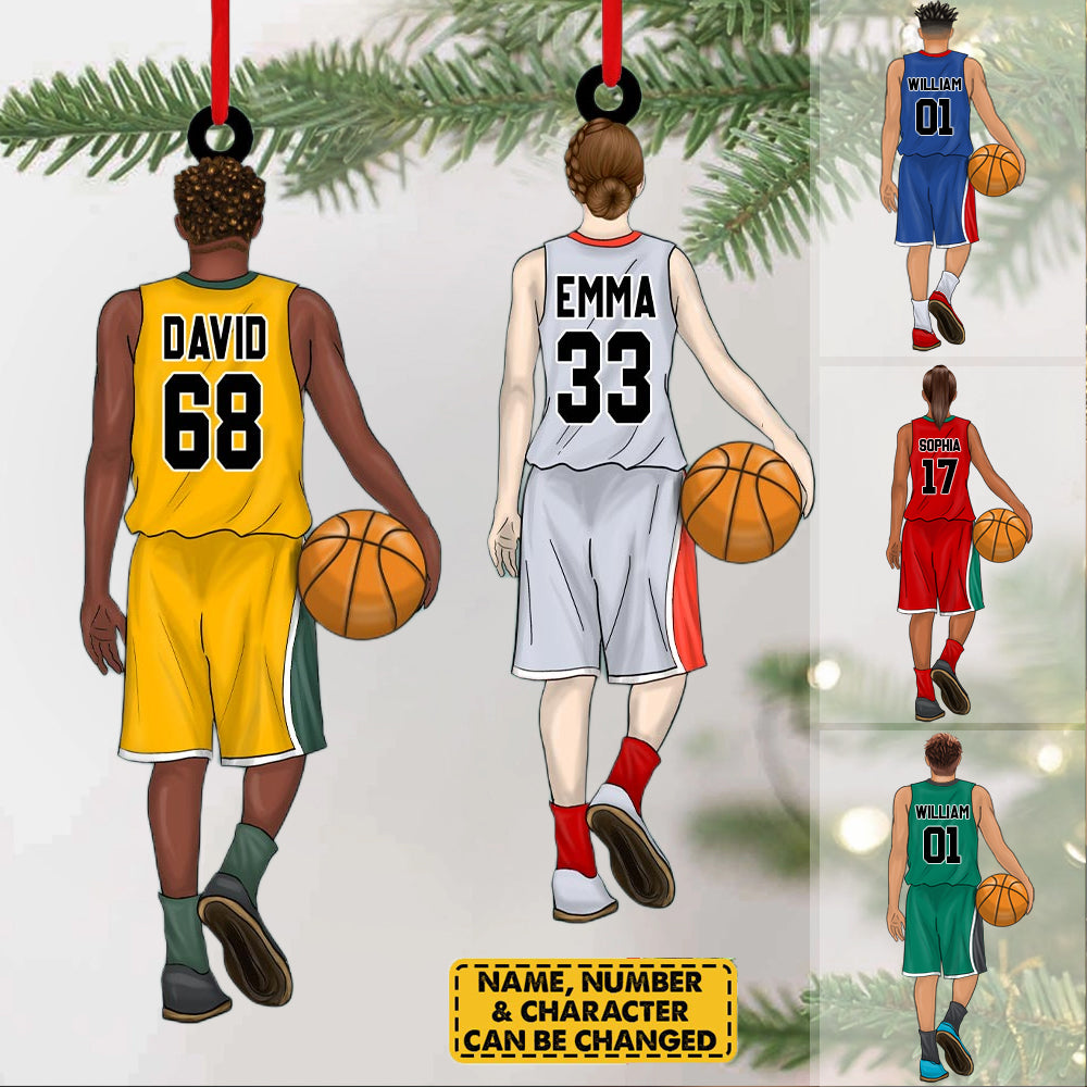 PERSONALIZED Woman And Man Basketball Player Arcylic Christmas Ornament For Basketball Player