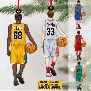 PERSONALIZED Woman And Man Basketball Player Arcylic Christmas Ornament For Basketball Player