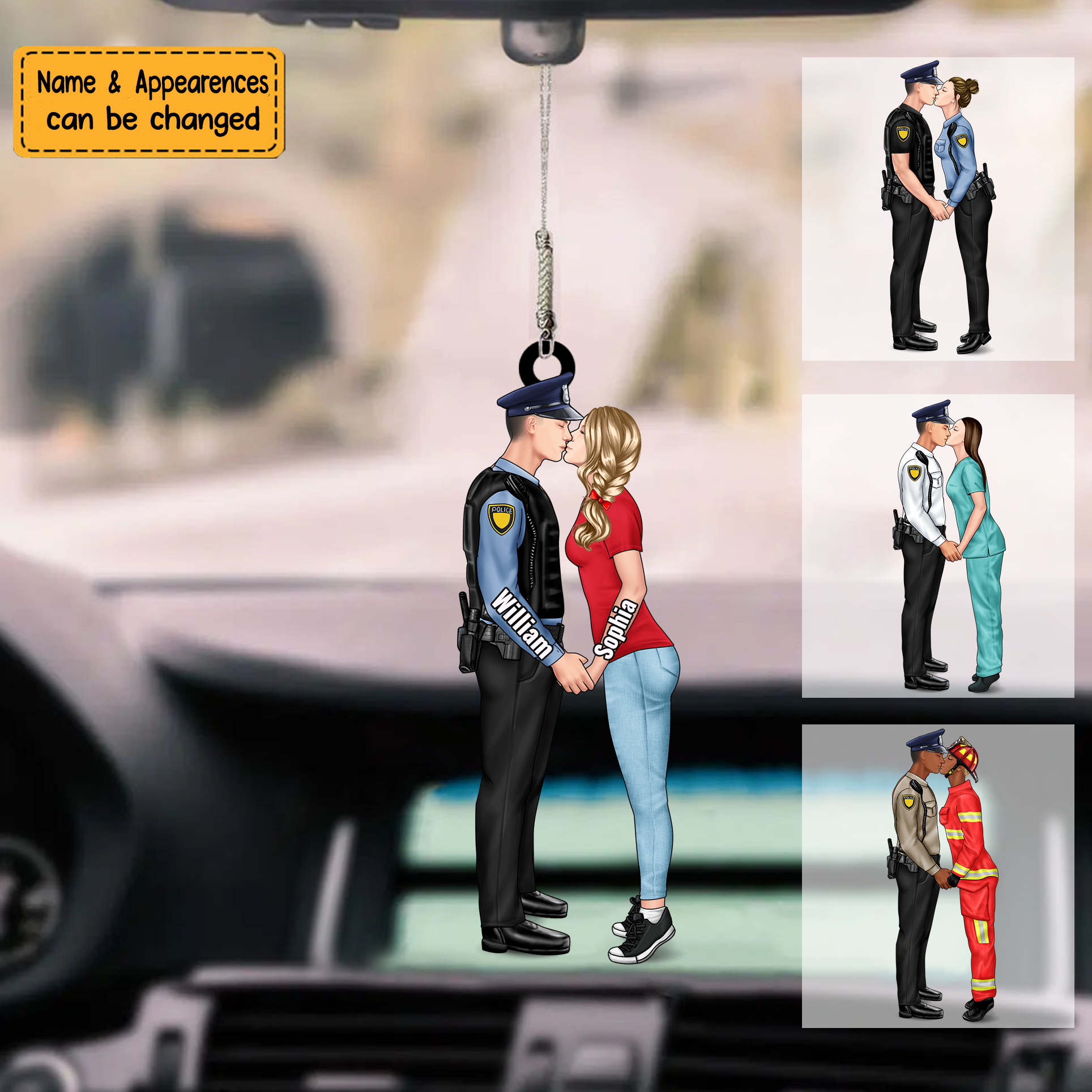 Personalized Ornament, Couple Portrait, Firefighter, EMS, Nurse, Police Officer