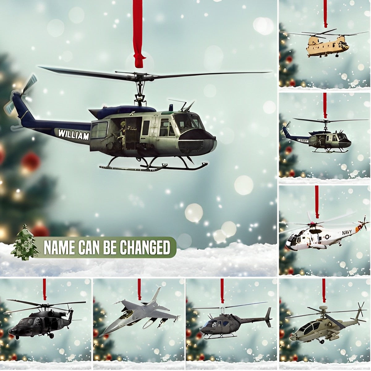 Personalized Veteran Ornament, Veteran Helicopter, Christmas Tree Decor