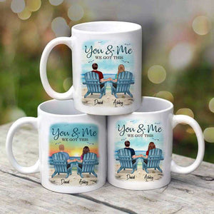 Back View Couple Sitting Beach Landscape Personalized Mug