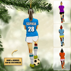 Personalized Female Soccer Player Acrylic Christmas Ornament For Soccer Lovers