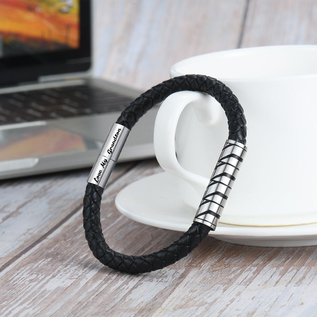 Love My Grandson Braided Leather Bracelet