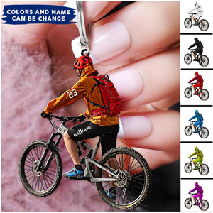 Personalized Mountain Biking Keychain, Custom Name Acrylic Flat Keychain For Biker