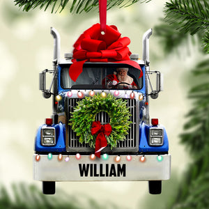 Personalized Christmas Truck Ornament, Santa Claus Inside, Christmas Tree Decor