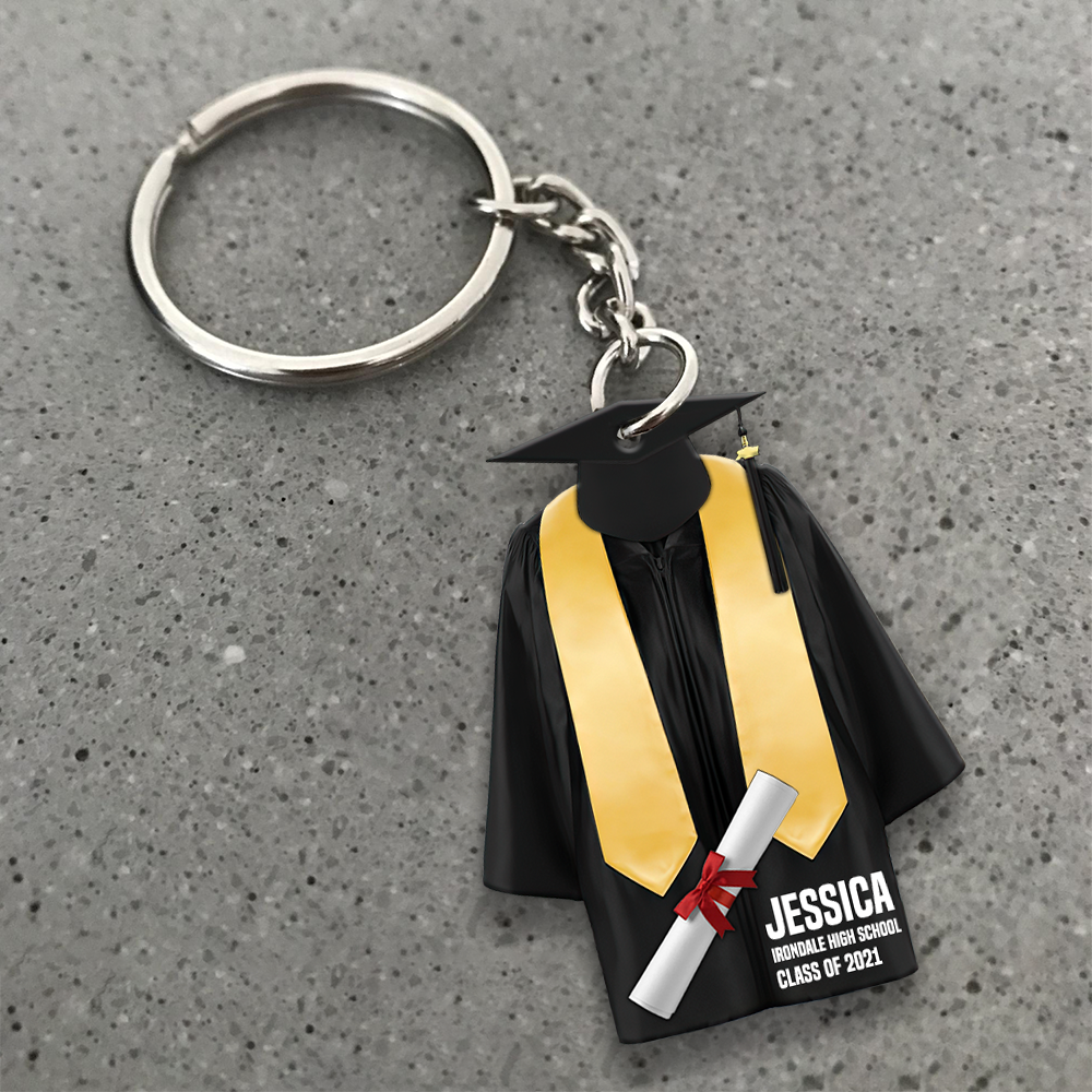 Graduation Gown, Personalized Keychain, Graduation Gift