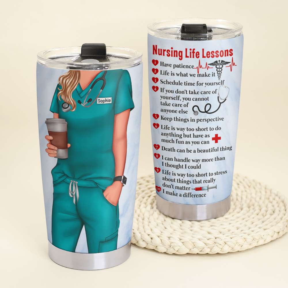 Nursing Life Lessons, Personalized Tumbler with Custom Nurse Uniform, Gift for Nurses