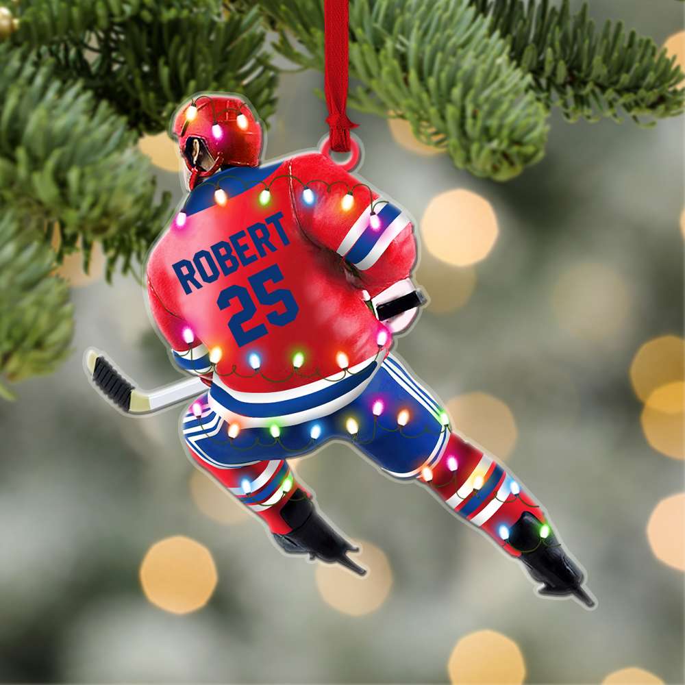 Hockey Player Shape, Personalized Hockey Christmas Ornament, Christmas Tree Decorations for Hockey Lovers