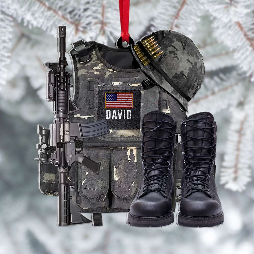 Veteran Bullet Proof Vest And Boots, Personalized Acrylic Ornament