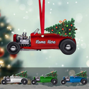 Hot Rod and Christmas Tree - Personalized Christmas Ornament