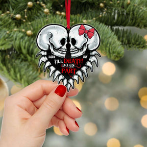 Skull Couple, Personalized Kissing Heart Shape Ornament, Till Death Do Us Part