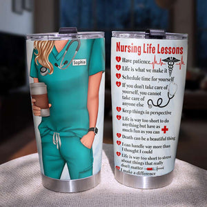 Nursing Life Lessons, Personalized Tumbler with Custom Nurse Uniform, Gift for Nurses