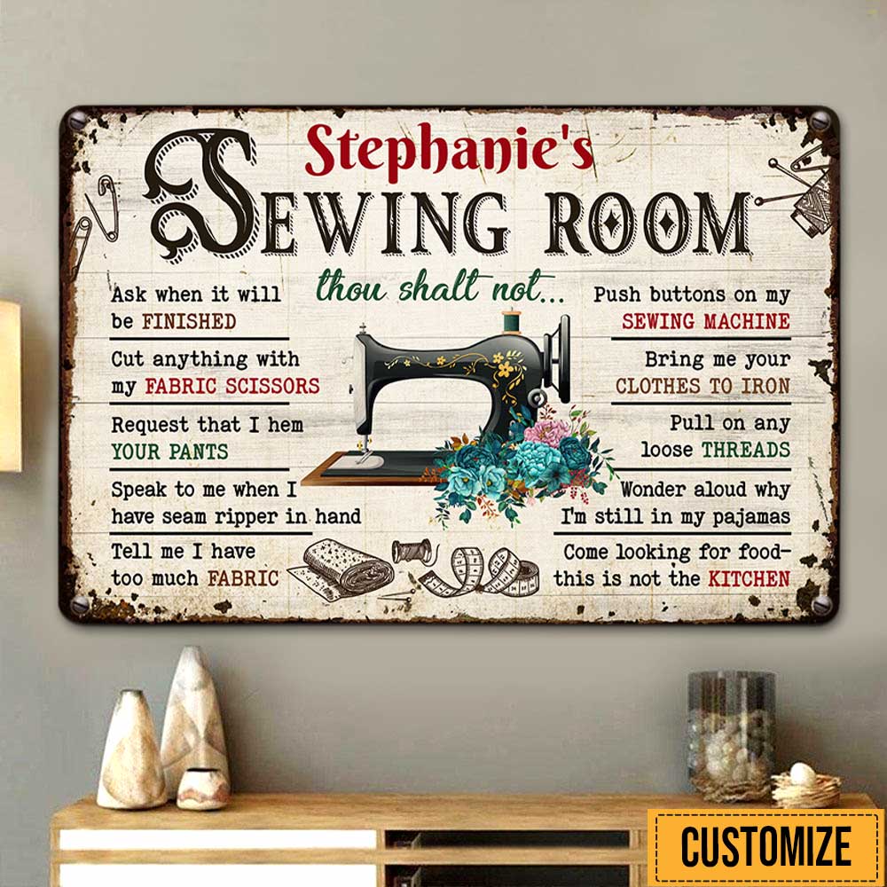 Personalized Sewing Room Rules Metal Sign DB149 81O47