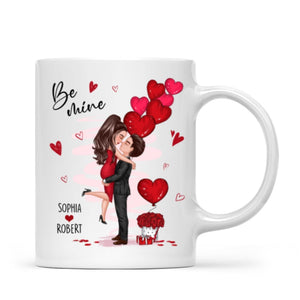 Be Mine Doll Couple Hugging Kissing Personalized Mug - Gift For Him Gift For Her