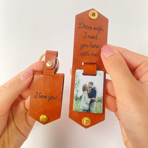 Custom Leather Photo Text Keychain Gifts for Family
