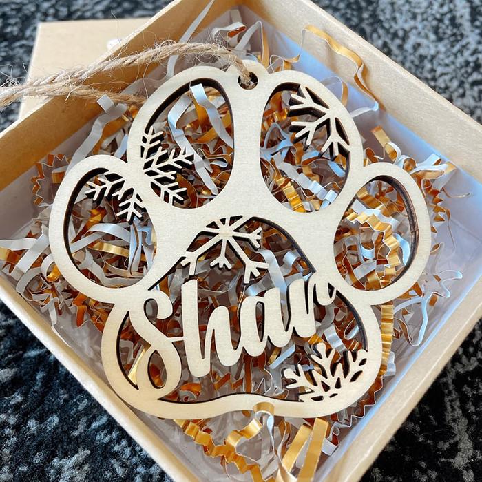 Happy Christmas With Fur Babies - Personalized Paw Ornament (Dog, Cat & Angel Wings) - Customized Decoration Gift