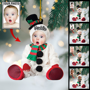 Custom Cute Baby Car Photo With Name for Merry Christmas Ornament