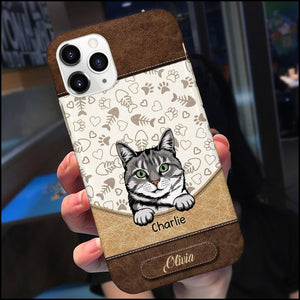 Leather Texture Cute Cat Kitten Pet Personalized Phone case Purrfect Gift for Cat Lovers