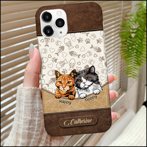 Leather Texture Cute Cat Kitten Pet Personalized Phone case Purrfect Gift for Cat Lovers