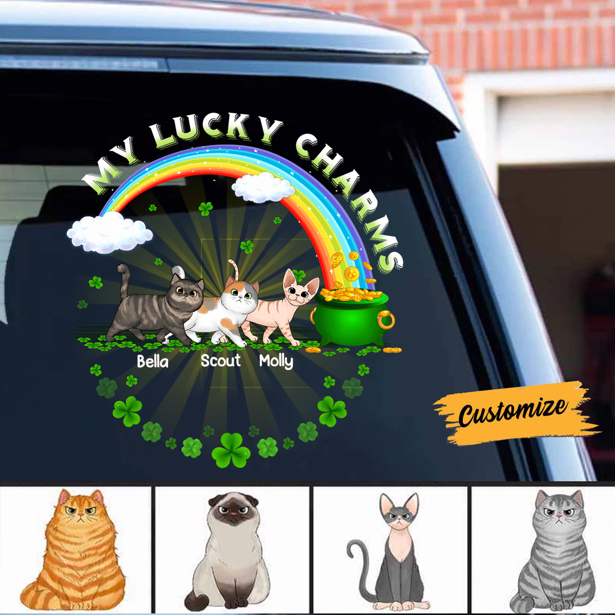 My Lucky Charms Cat Personalized Decal, Personalized St Patrick's Day Gift for Cat Lovers, Cat Dad, Cat Mom