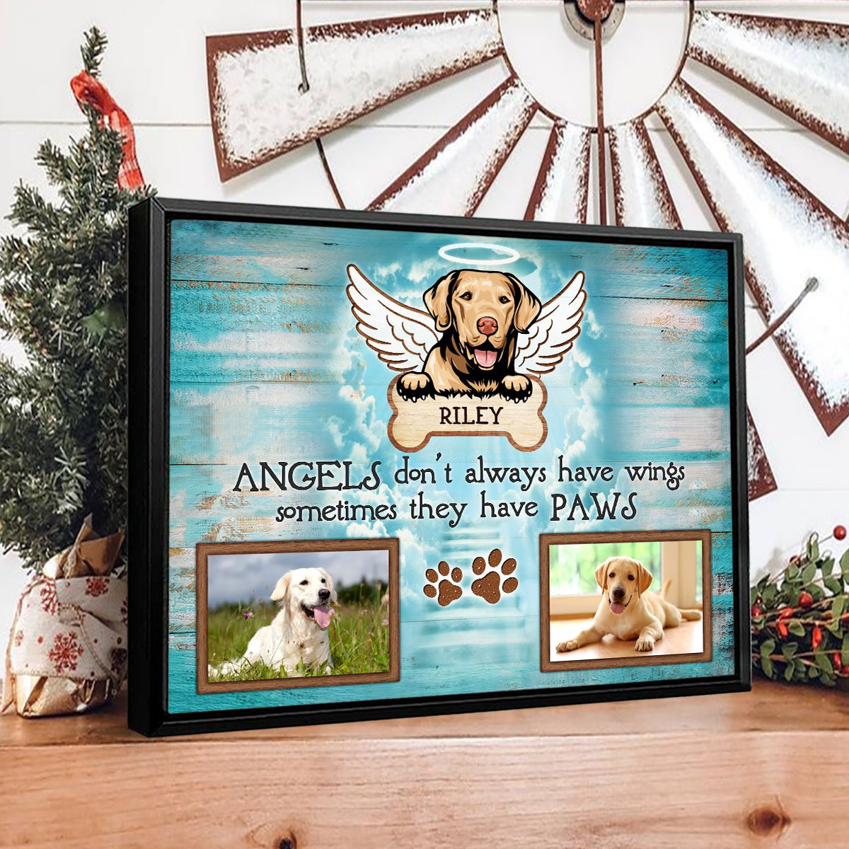 Unique Pet Loss Gifts Pet Photo Memorial With Angel Wings Dog Customized Gifts Poster
