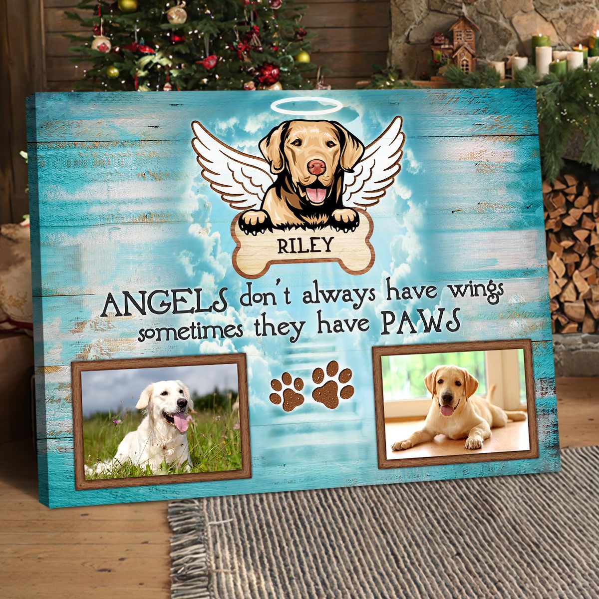 Unique Pet Loss Gifts Pet Photo Memorial With Angel Wings Dog Customized Gifts Poster